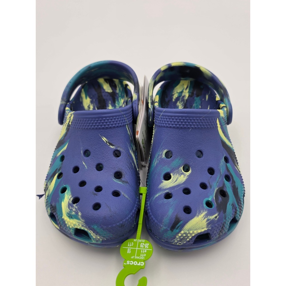 Crocs Classic Marbled Clog K Oxygen Black Blue Yellow C11, NWT